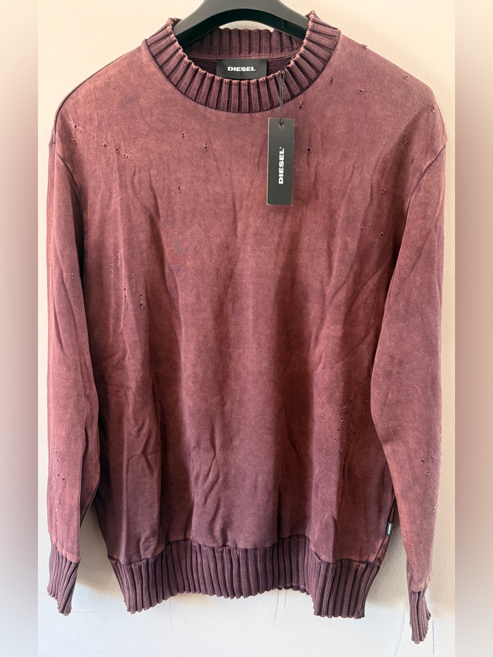 Diesel Men's Distressed Wine Crewneck Sweater(brand new)